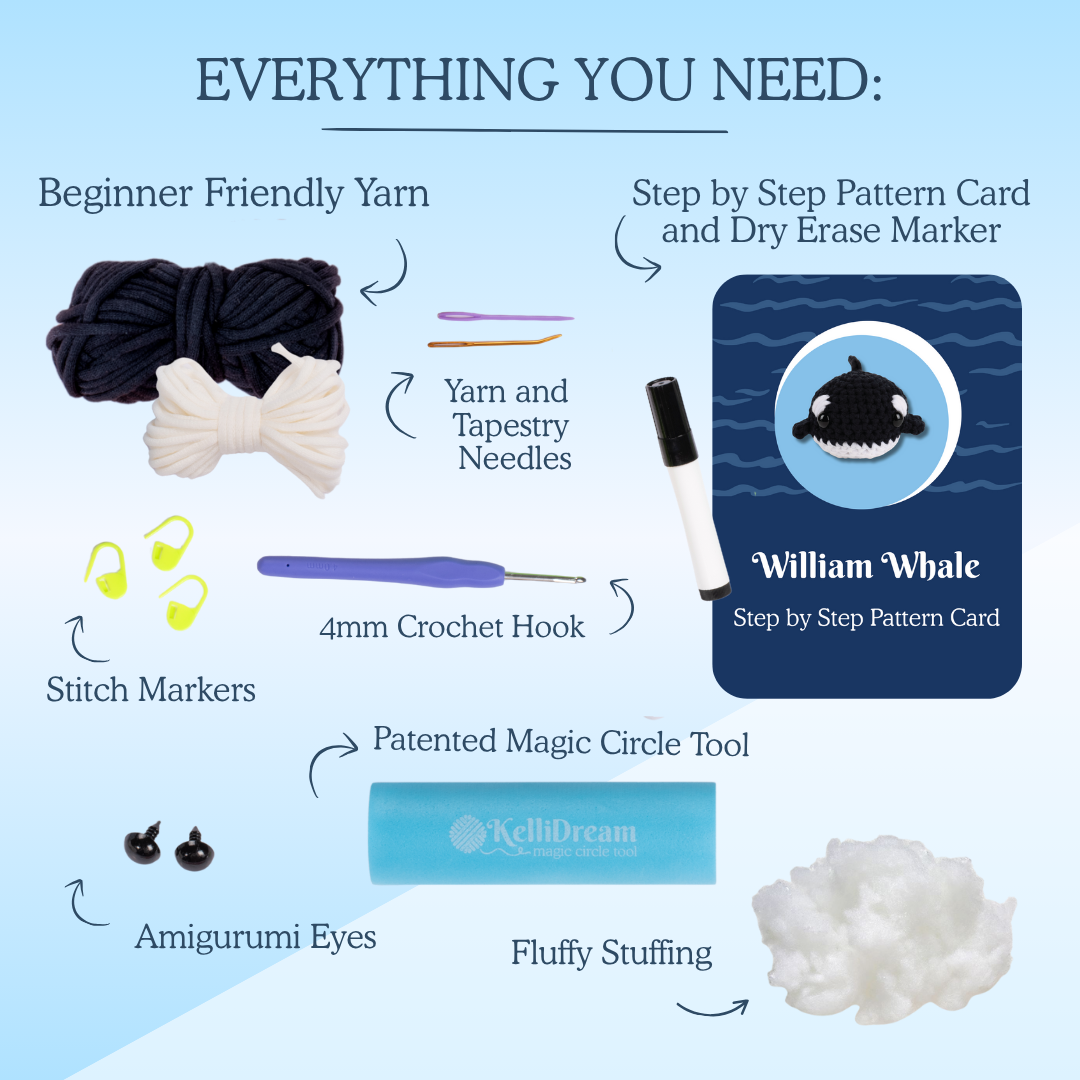Learn to Crochet Kit Whale (Includes Blue Magic Circle Tool)