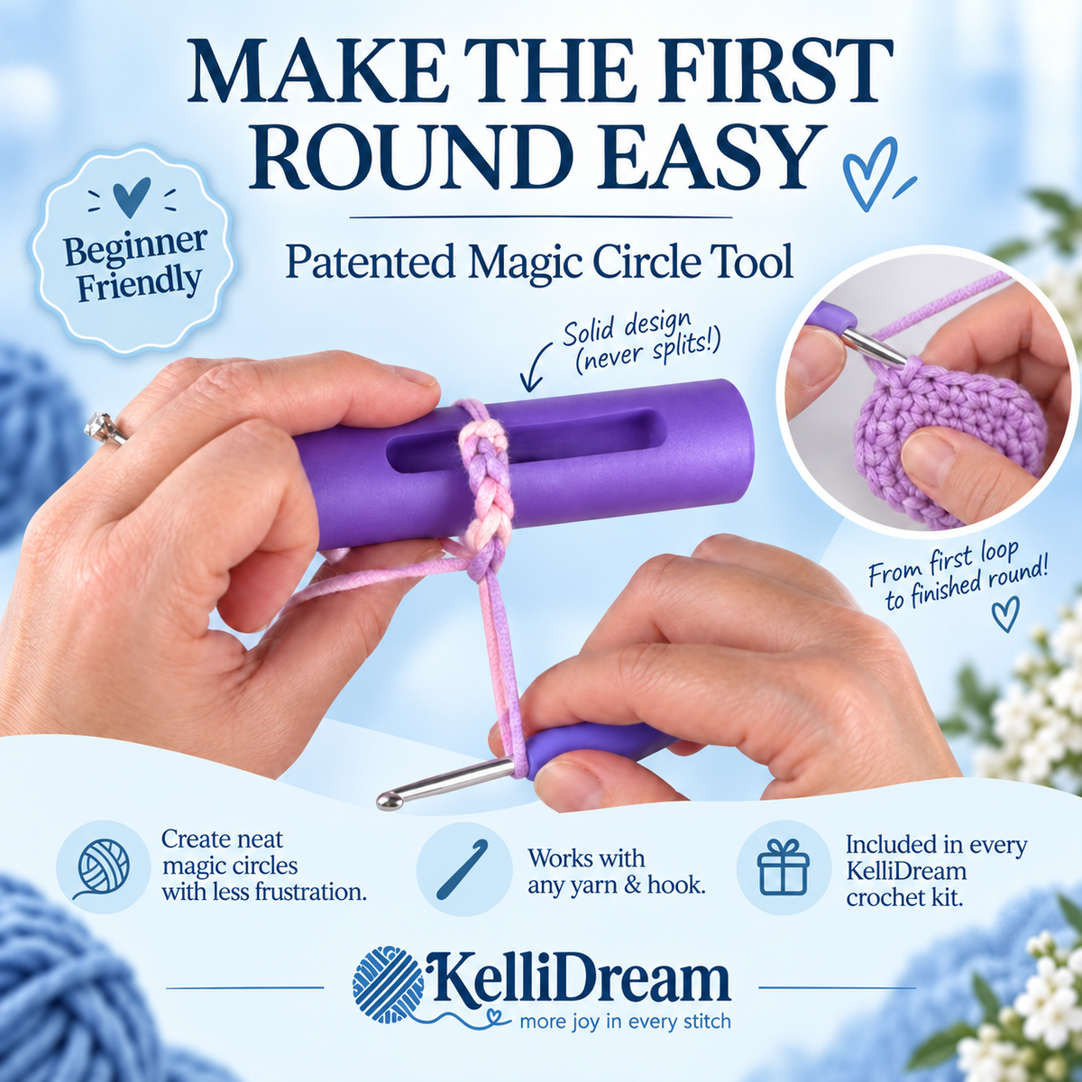 Learn to Crochet Sea Creature Kit Penguin Octopus & Whale (Purple Magic Circle Tool Included)