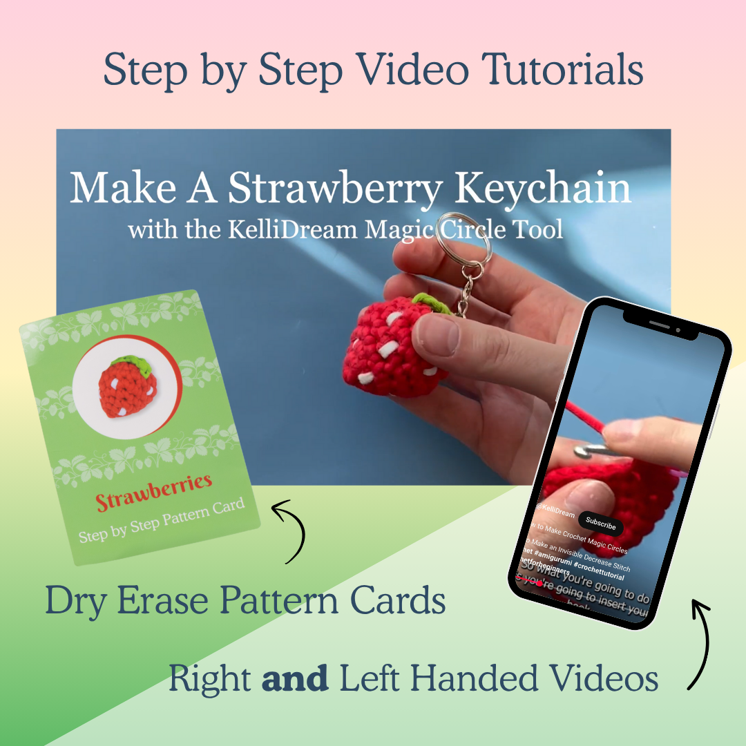 Learn to Crochet Kit Strawberry Patch (Includes Green Magic Circle Tool & Keychain Add Ons)