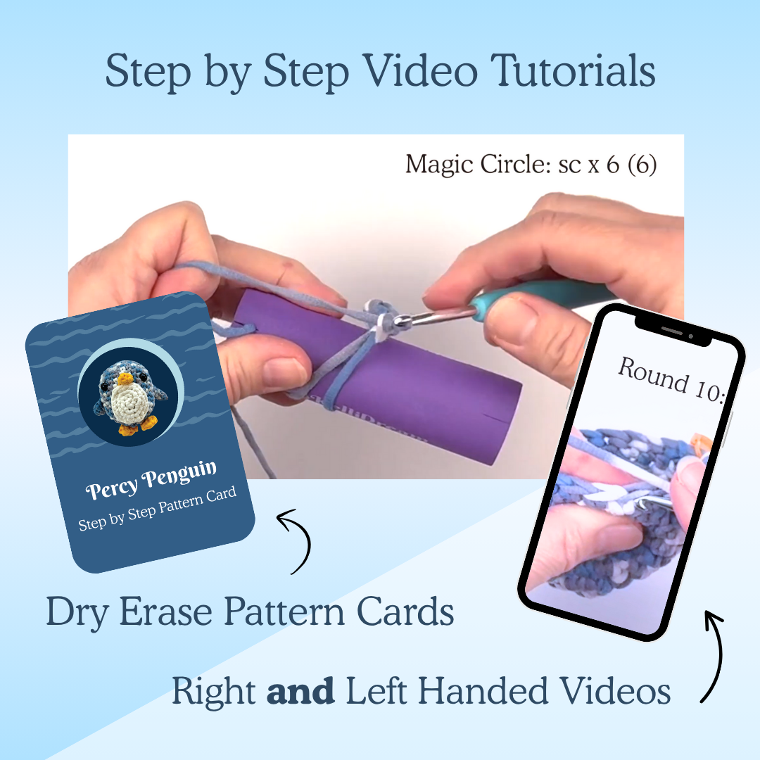 KelliDream Penguin Crochet Kit for Beginners – Amigurumi Kit with Magic Circle Tool & Left/Right Handed Video Tutorials