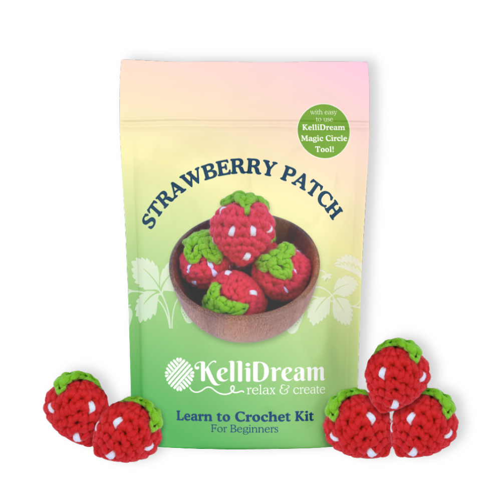 Learn to Crochet Kit Strawberry Patch (Includes Green Magic Circle Tool & Keychain Add Ons)